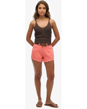 Superdry & Co High Rise Denim Shorts - Red