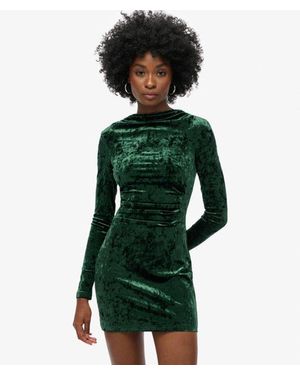 Superdry & Co Velvet Long Sleeve Mini Dress - Green