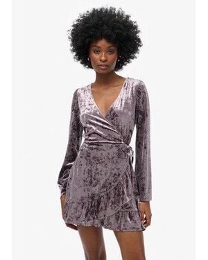 Superdry Velvet Wrap Mini Dress - Purple