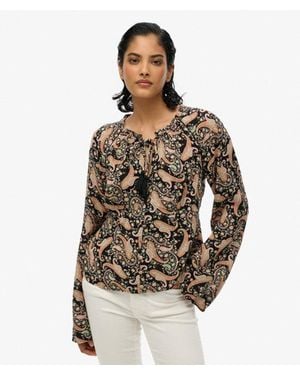 Superdry Printed Long Sleeve Blouse - Black