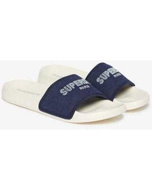 Superdry & Co Rhinestone Luxe Pool Sliders - Blue