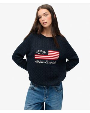 Superdry Slouchy Cable Flag Knit Jumper - Blue