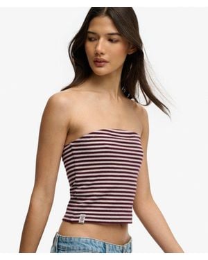 Superdry & Co Athletic Essentials Stripe Jersey Bandeau Top - Purple