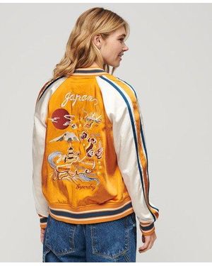 Superdry Ladies Fully Lined Embroidered Suikajan Bomber Jacket - Orange