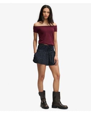 Superdry & Co Printed Mini Smocked Shorts - Red