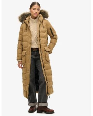 Superdry Microfibre Expedition Longline Parka Coat Sandstone - Metallic
