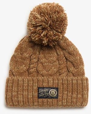 Superdry Chunky Cable Beanie Hat - Size: 1size - Brown