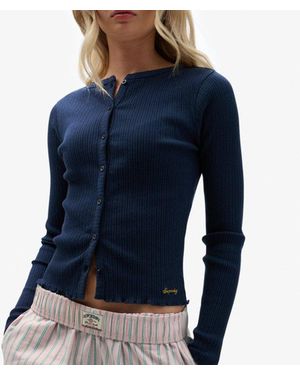 Superdry Athletic Essentials Ribbed Cardigan - Blue