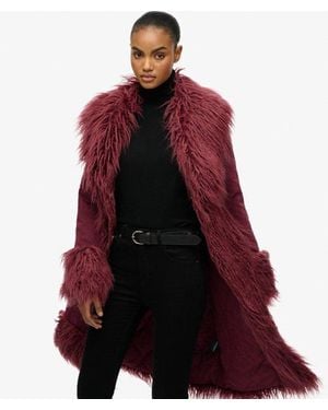 Superdry Long Afghan Coat - Red