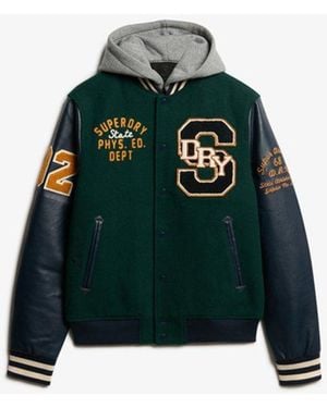 Superdry Hooded University Patched Bomber Jacket - Green