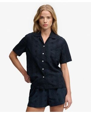 Superdry & Co Heritage Broderie Short Sleeve Shirt - Blue