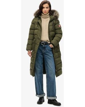 Superdry Everest Faux Fur Longline Coat - Green