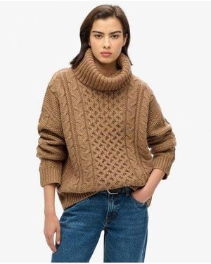 Superdry Cable Roll Neck Jumper - Brown