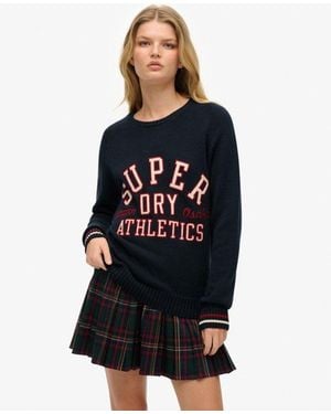 Superdry Graphic Print Slouchy Knitted Crew Neck Jumper - Blue