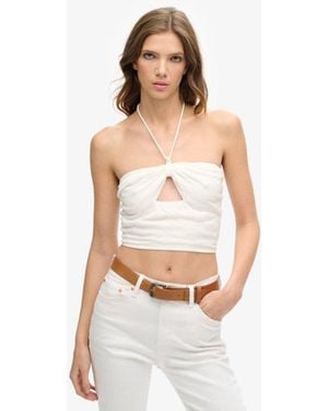 Superdry & Co Crop Cut Out Woven Top - White