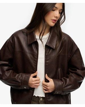 Superdry Collared Oversized Bomber Jacket - Brown