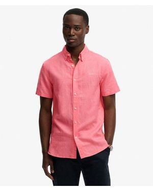 Superdry Cotton Linen Short Sleeve Shirt - Pink