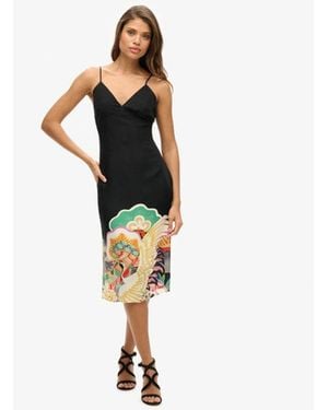 Superdry Printed Midi Slip Cami Dress - Black