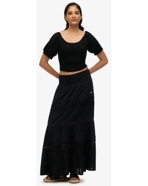 Superdry Ibiza Lace Mix Maxi Skirt - Black