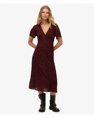 Superdry & Co Printed Button-up Short Sleeve Midi Tea Dress - Red