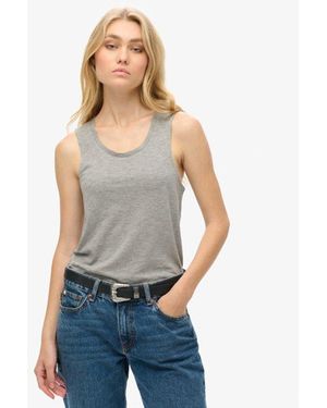 Superdry & Co Ladies Classic Embroidered Scoop Neck Tank Top - Gray
