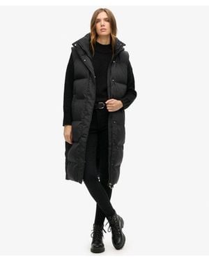 Superdry & Co Classic Logo Badge Long Hooded Puffer Gilet - Black