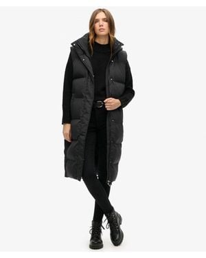 Superdry Classic Logo Badge Longline Hooded Puffer Gilet - Black
