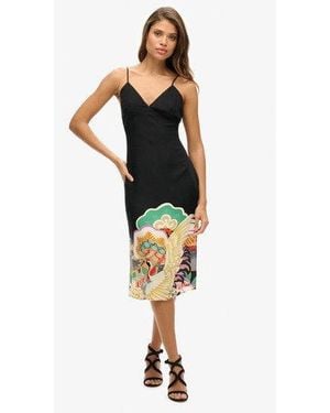 Superdry Printed Midi Slip Cami Dress - Black