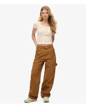 Superdry & Co Organic Cotton Vintage Wide Carpenter Trousers - Natural