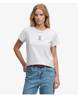 Superdry Femme T-Shirt Nautical Motif Heritage Coupe Ajustée Taille - Blanc