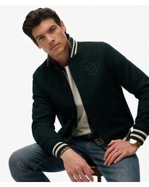 Superdry Varsity Monogram Wool Blend Bomber Jacket - Black