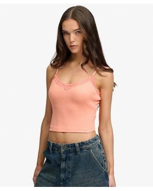Superdry & Co Essential Lace Trim Cropped Cami Top - Natural