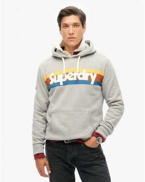 Superdry Retro Stripe Logo Hoodie - Grey