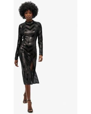 Superdry Chevron Open Back Midi Dress - Black