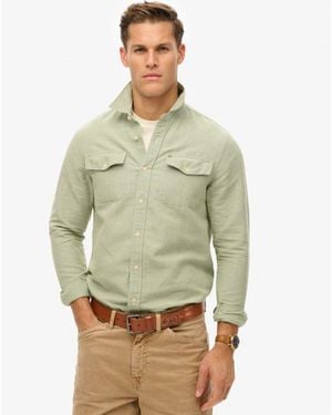 Superdry The Merchant Store- Linen Blend Work Shirt - Green