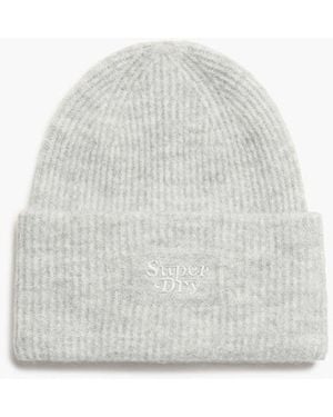 Superdry Soft Rib Knit Beanie Hat - White