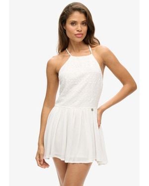 Superdry Vintage Embroidered Mini Dress - White