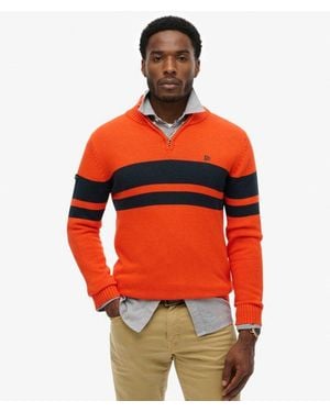 Superdry Cotton Stripe Half Zip Knit - Red
