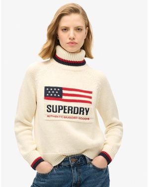 Superdry Americana Roll Neck Knit Sweater - White