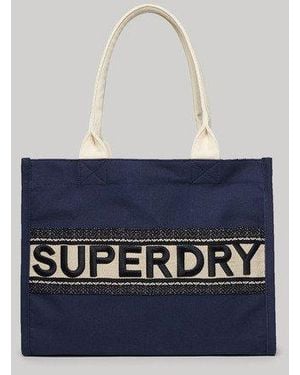 Superdry Ladies Fully Lined Embroidered Luxe Tote Bag - Blue