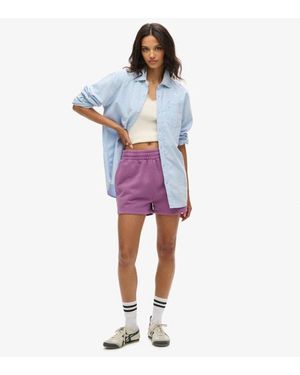 Superdry Loose Fit Embroidered Vintage Wash Sweat Shorts - Purple