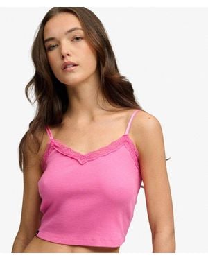 Superdry & Co Essential Lace Trim Cropped Cami Top - Pink