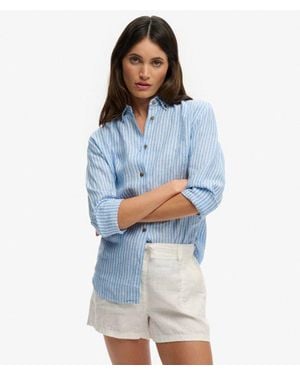 Superdry & Co Premium Linen Button Down Slim Shirt - Blue