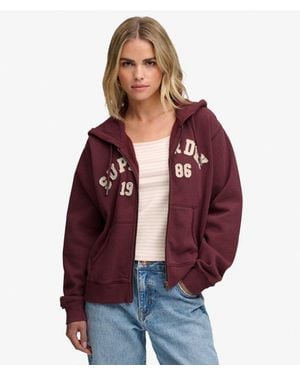 Superdry & Co Athletic Essential Relaxed Crop Zip Hoodie - Red