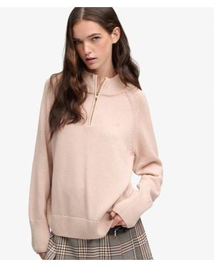 Superdry & Co Washed Classic Half Zip Knit - Natural