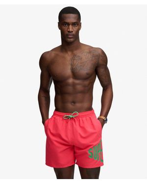 Superdry Printed Logo 16-Inch Swim Shorts - Red