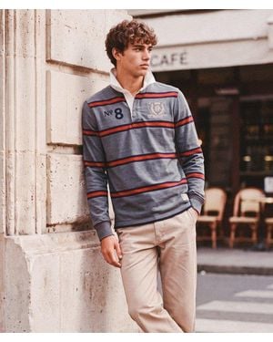 Superdry Double Emblem Stripe Rugbytop - Grijs