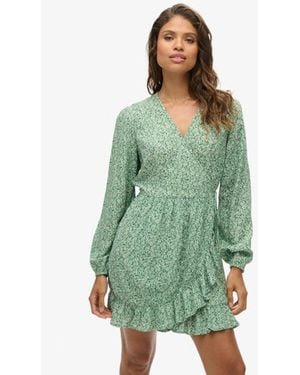 Superdry & Co Printed Long Sleeve Wrap Mini Dress - Green