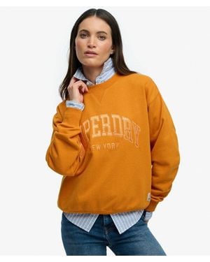 Superdry Femme Sweatshirt Varsity À Appliqué En Satin Taille - Orange