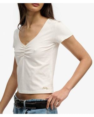 Superdry & Co Athletic Essentials Gathered Short Sleeve Top - White